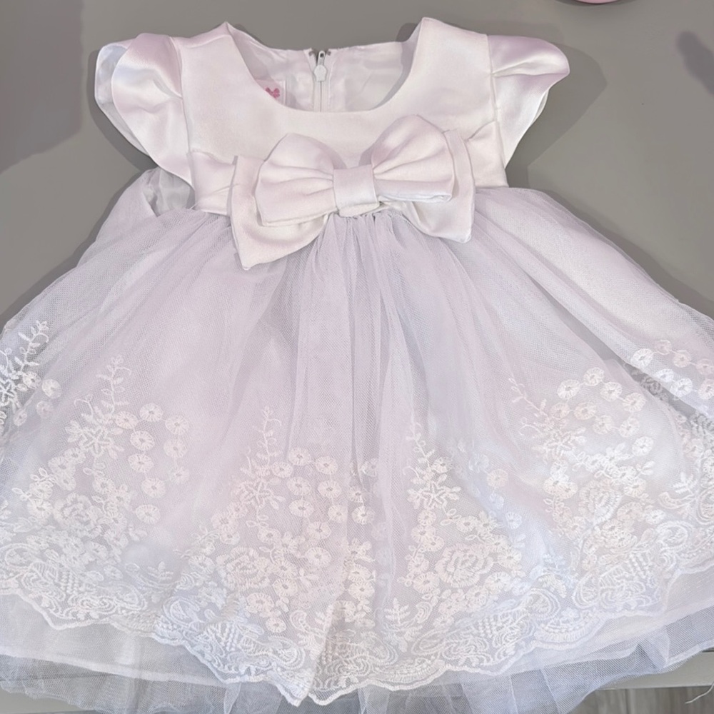 Elegant Bonnie Baby  White Baby Dress with Bow
